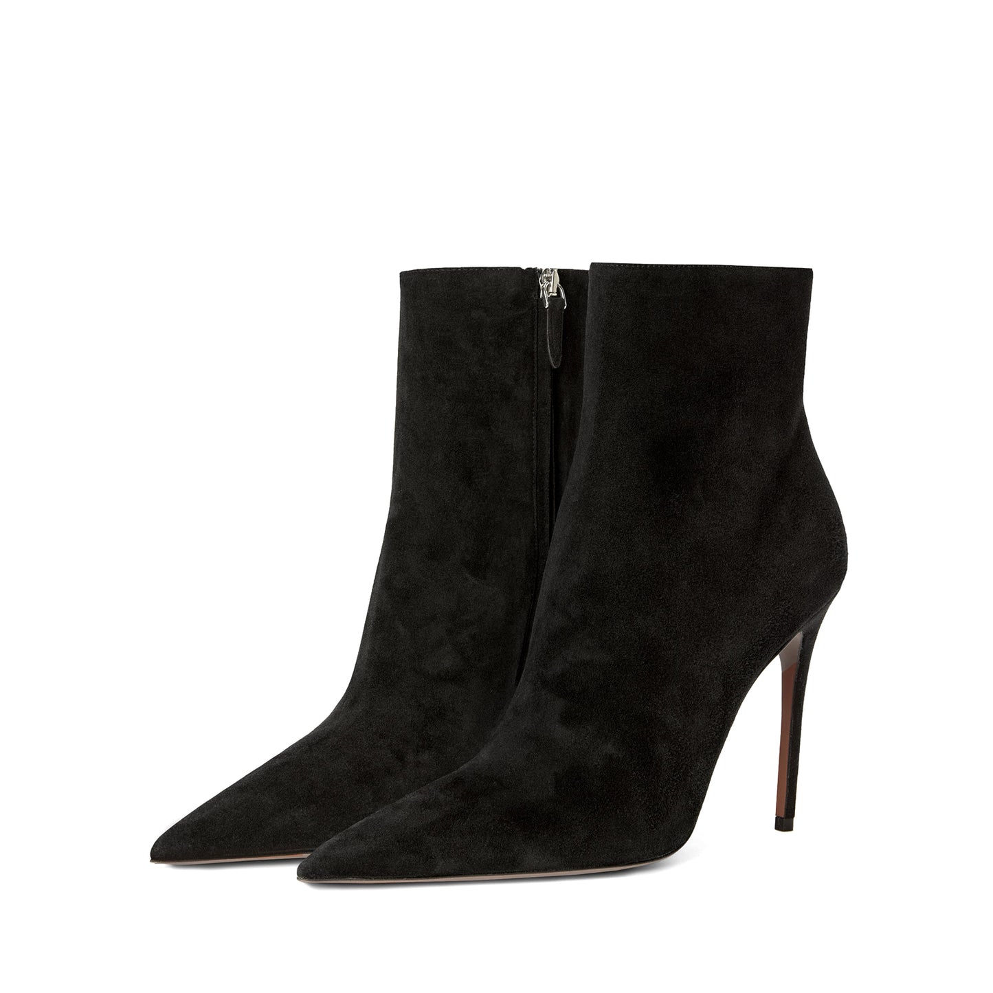 Black Faux Suede Pointed-Toe Classic Full-Zip Chic Ankle Stiletto Boots