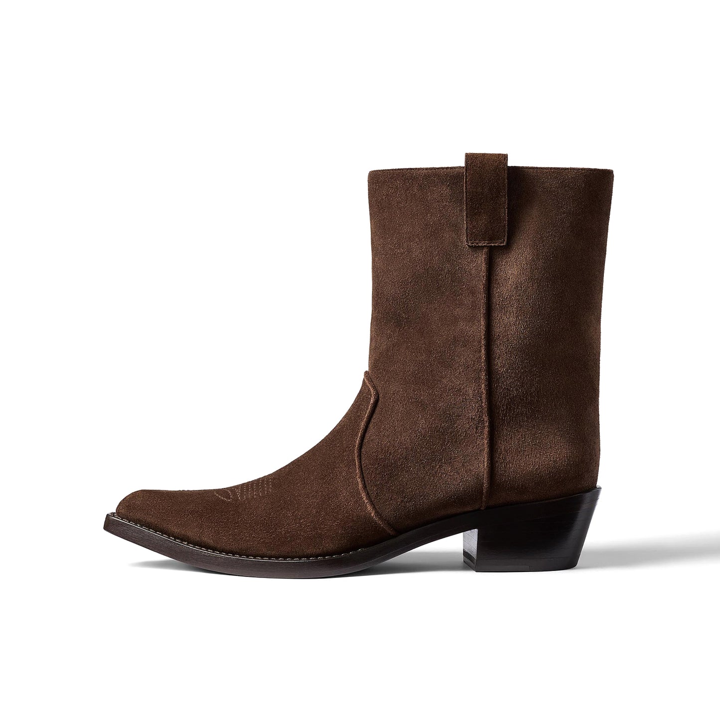 Brown Faux Suede Snip-Toe Simple Ankle Classic Cowgirl Boots