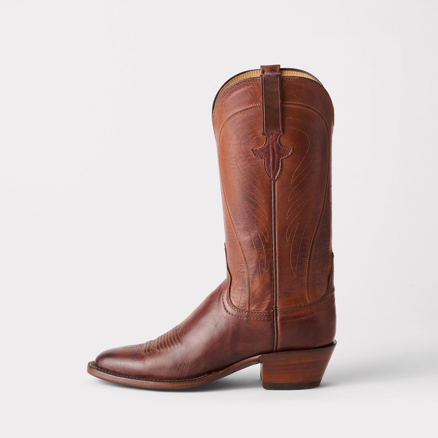 Tan Round-Toe Simple Mid Calf Chic Classic Cowgirl Boots