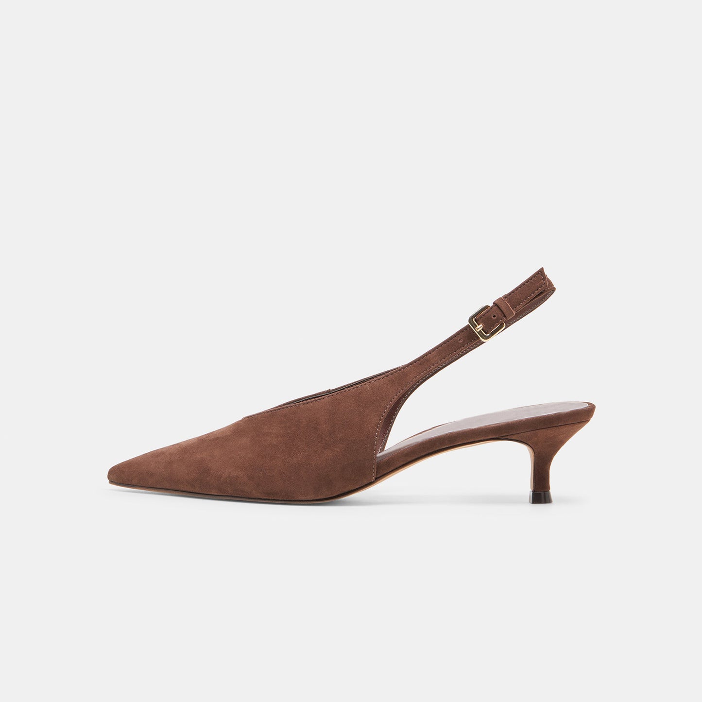 Dark Brown Faux Suede Classic Pointed-Toe Slip-On Slingback Kitten Heels