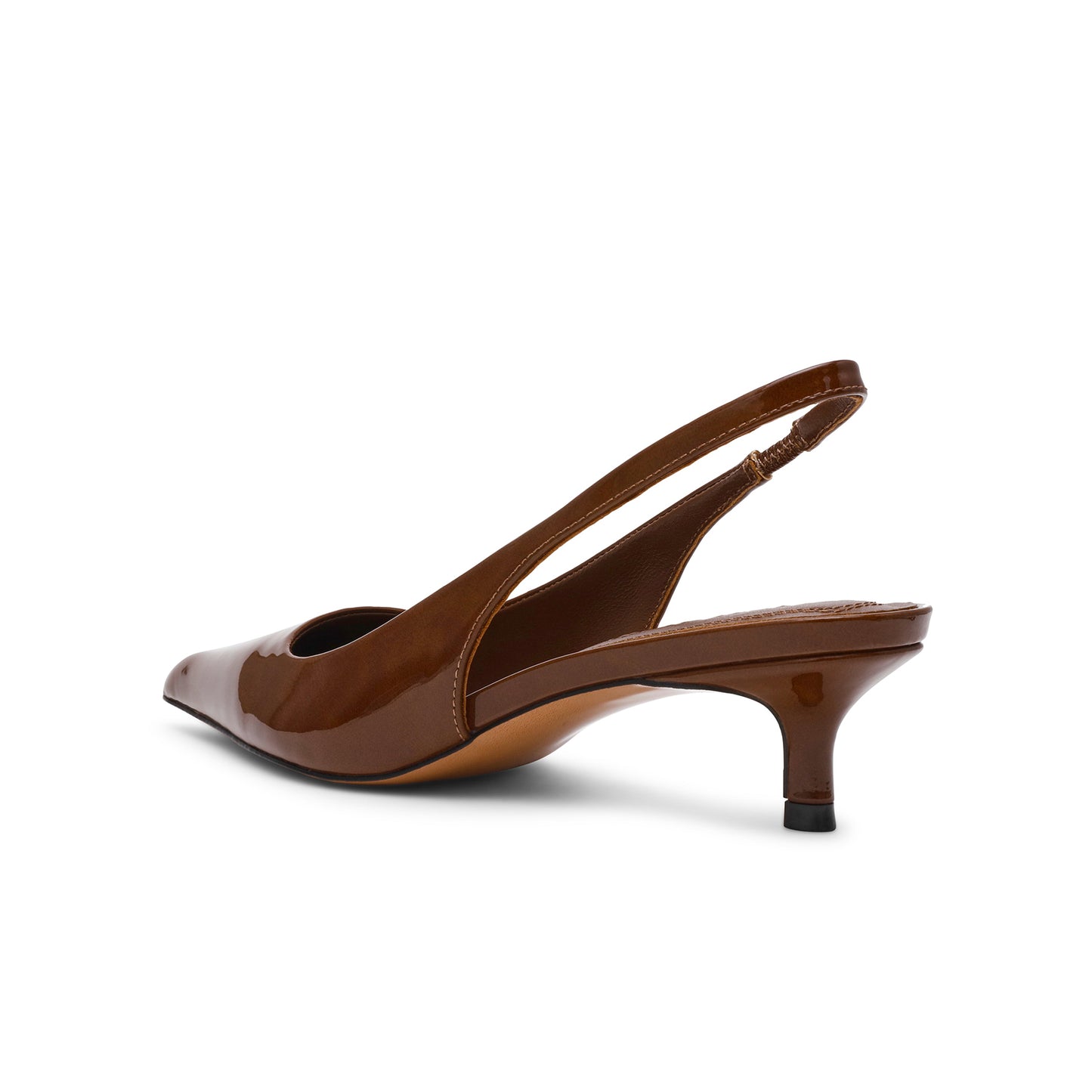 Patent Brown Pointed-Toe Classic Slingback Kitten Heels