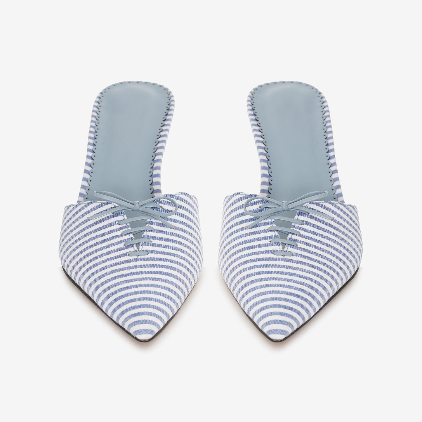 Blue Canvas Pointed-Toe Slip-On Backless Chic Kitten Heels