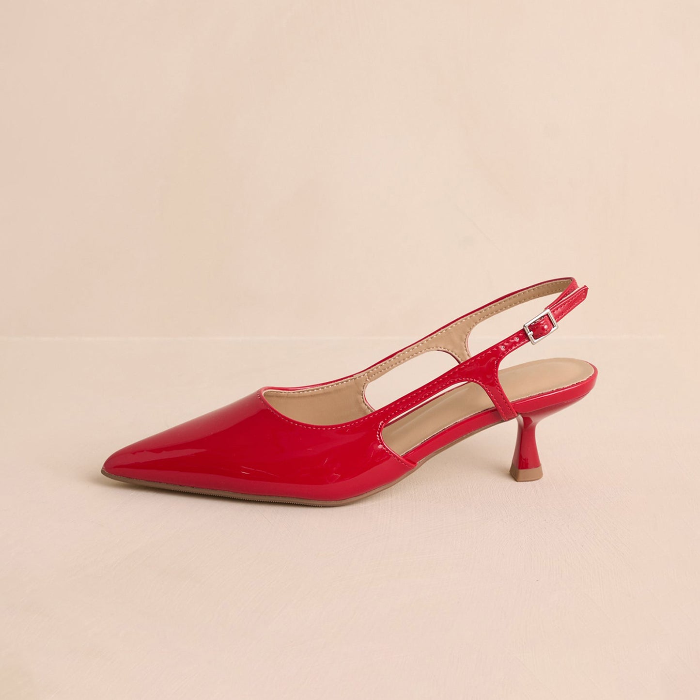 Patent Red Pointed-Toe Classic Slingback Kitten Heels