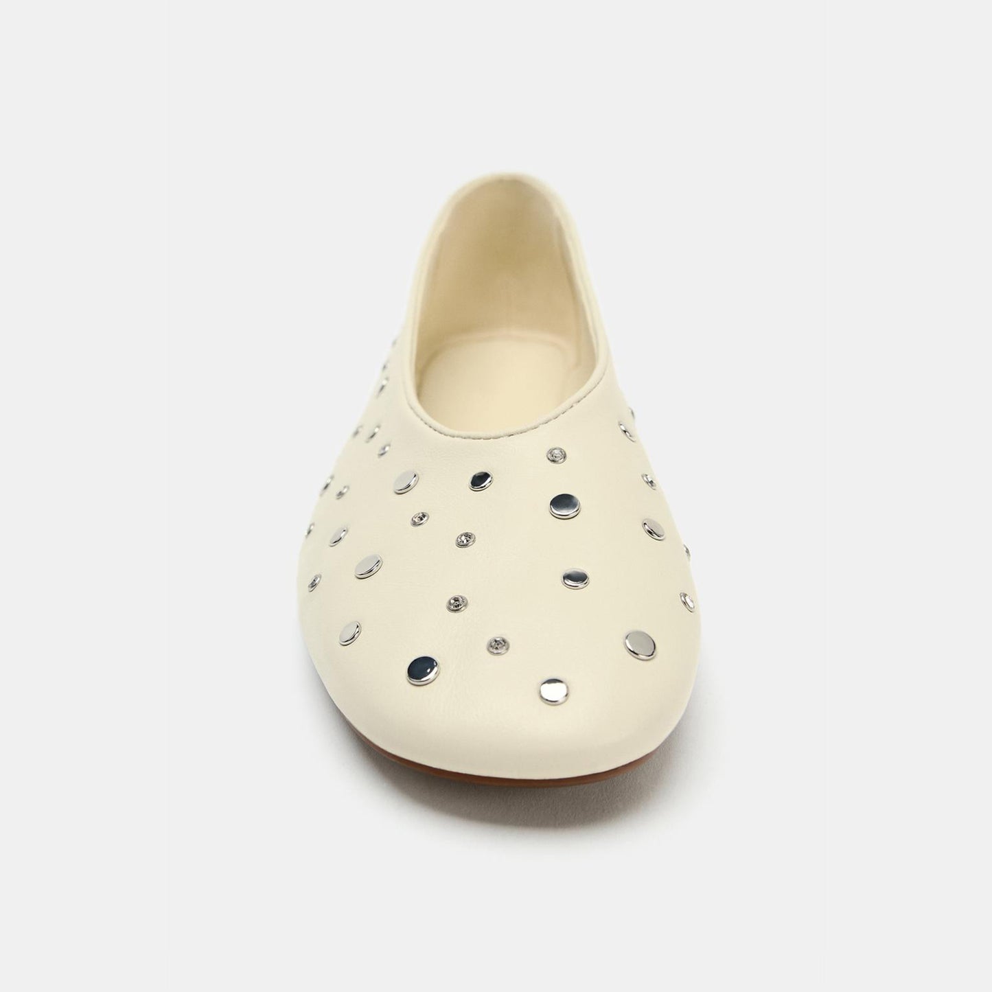 Cream Square-Toe All Studs Slip-On Ballet Flats