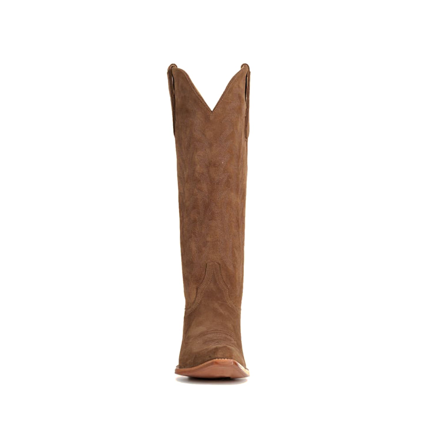 Brown Faux Suede Snip-Toe Embroidery Sleek Mid Calf Classic Cowgirl Boots
