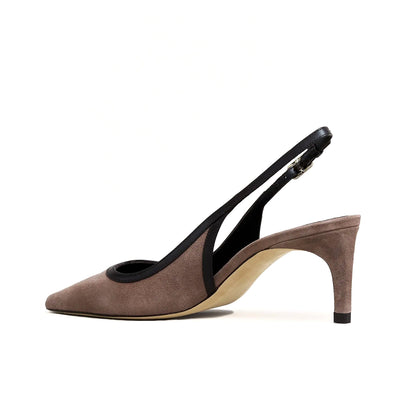 Taupe Faux Suede Pointed-Toe Slingback Kitten Heels