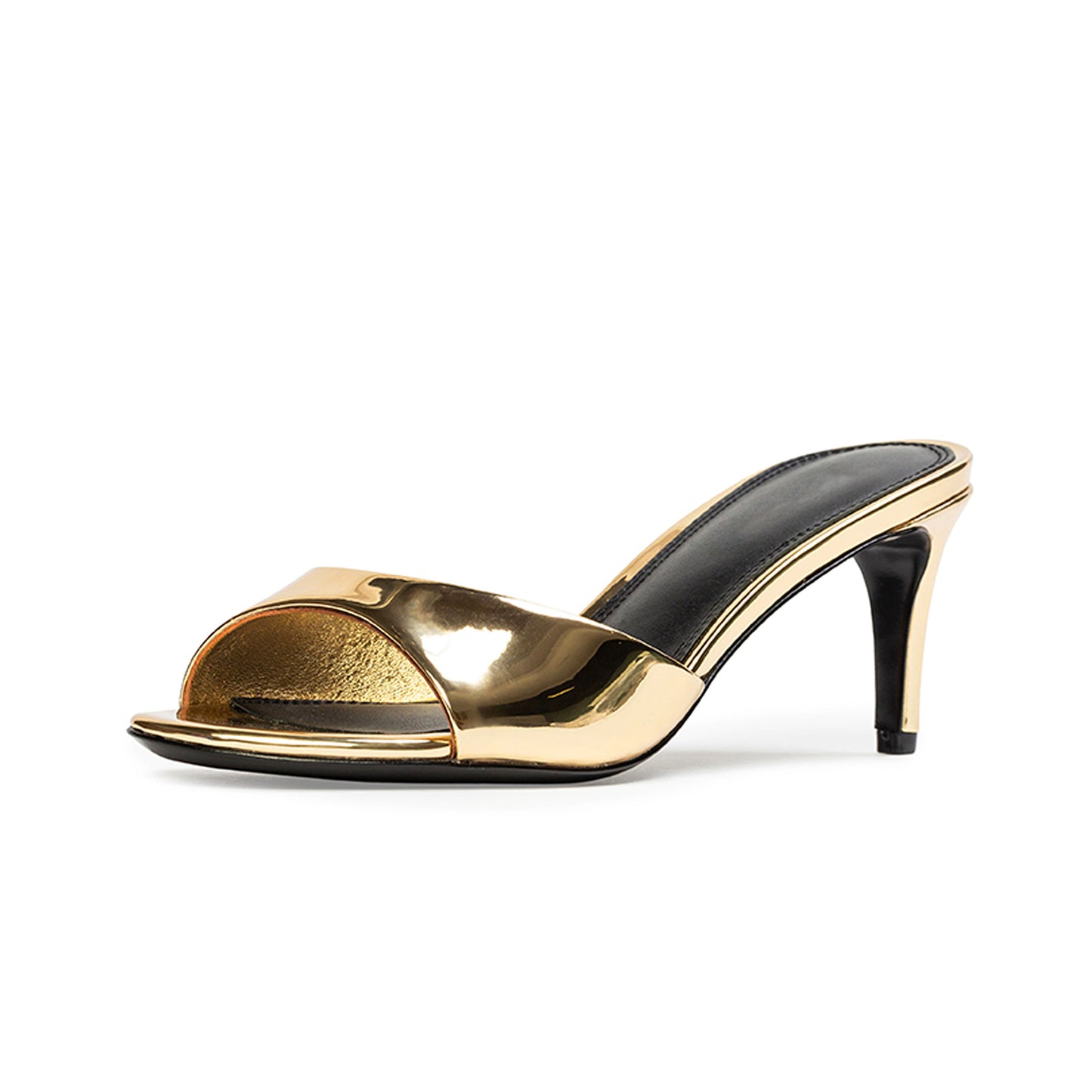 Metallic Gold Round-Toe Simple Sleek Backless High Heels