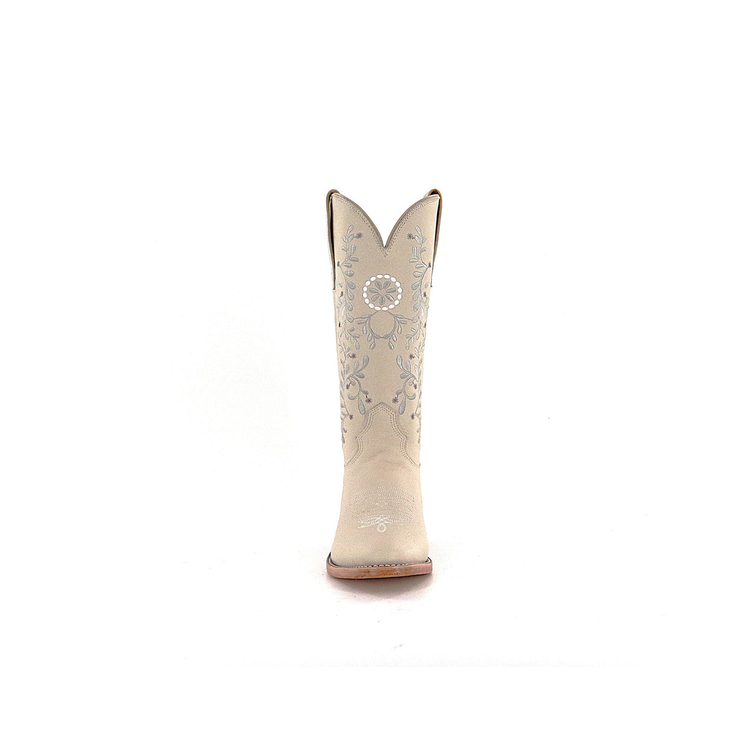 Nude Round-Toe Leaves Embroidery Mid Calf Cowgirl Boots