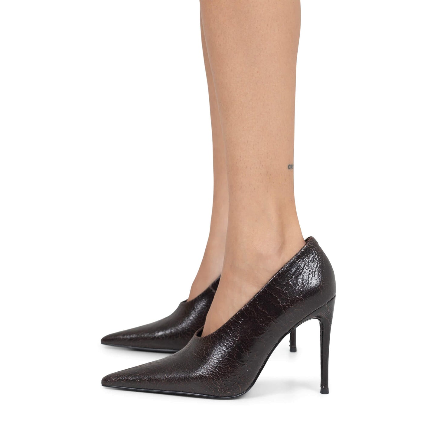 Dark Brown Pointed-Toe Sleek Slip-On Pumps High Heels