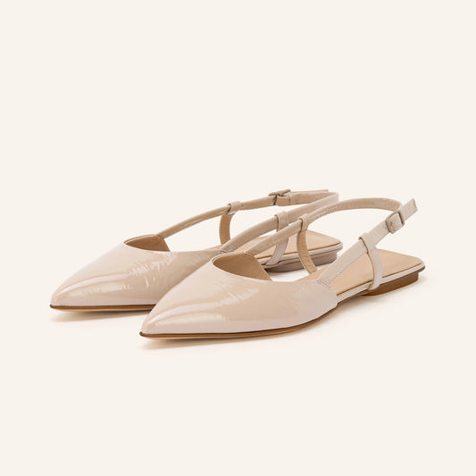 Patent Beige Pointed-Toe Chic Back Strap Stylish Flats