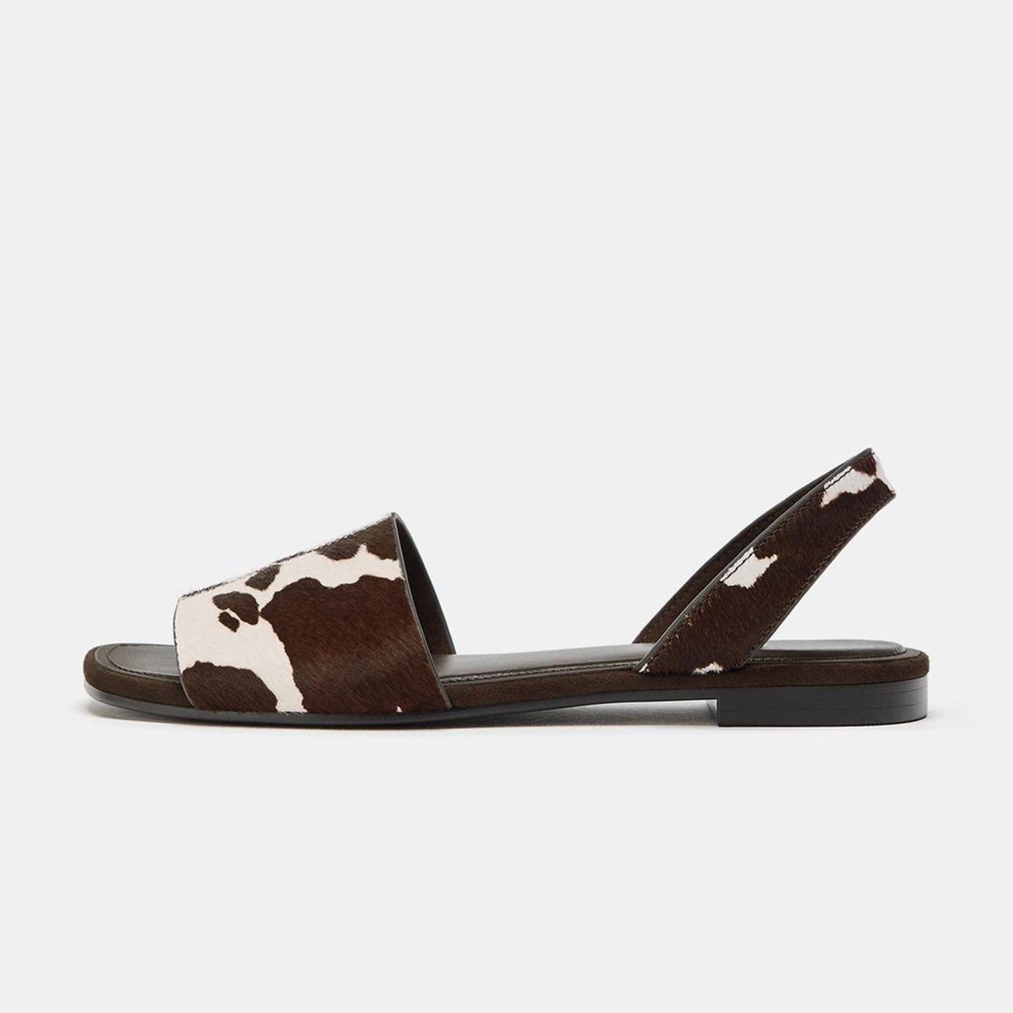 Cow Pattern Pony Hair Vegan Leather Square-Toe Back Strap Chic Flats