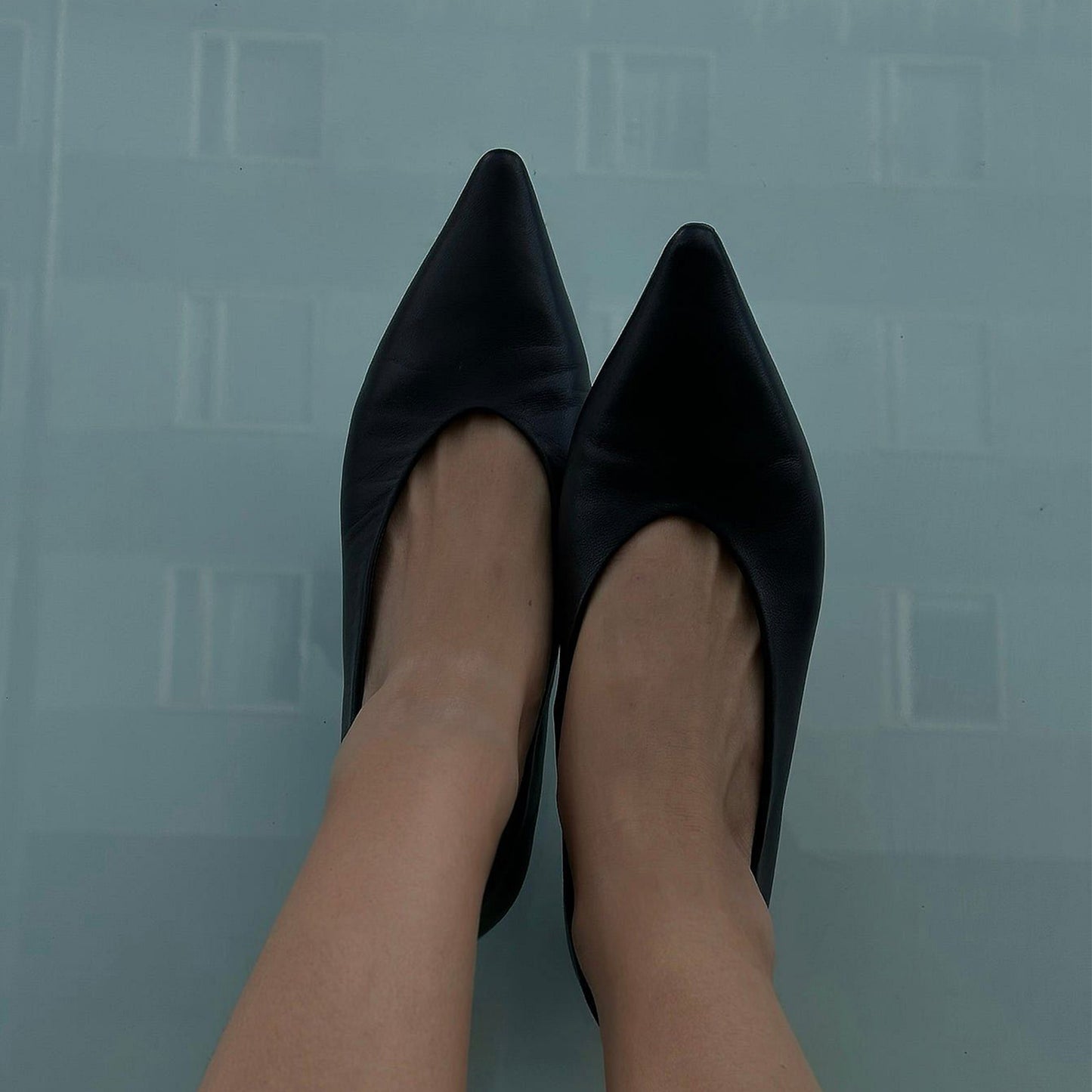 Black Pointed-Toe Slip-On Pumps Kitten Heels