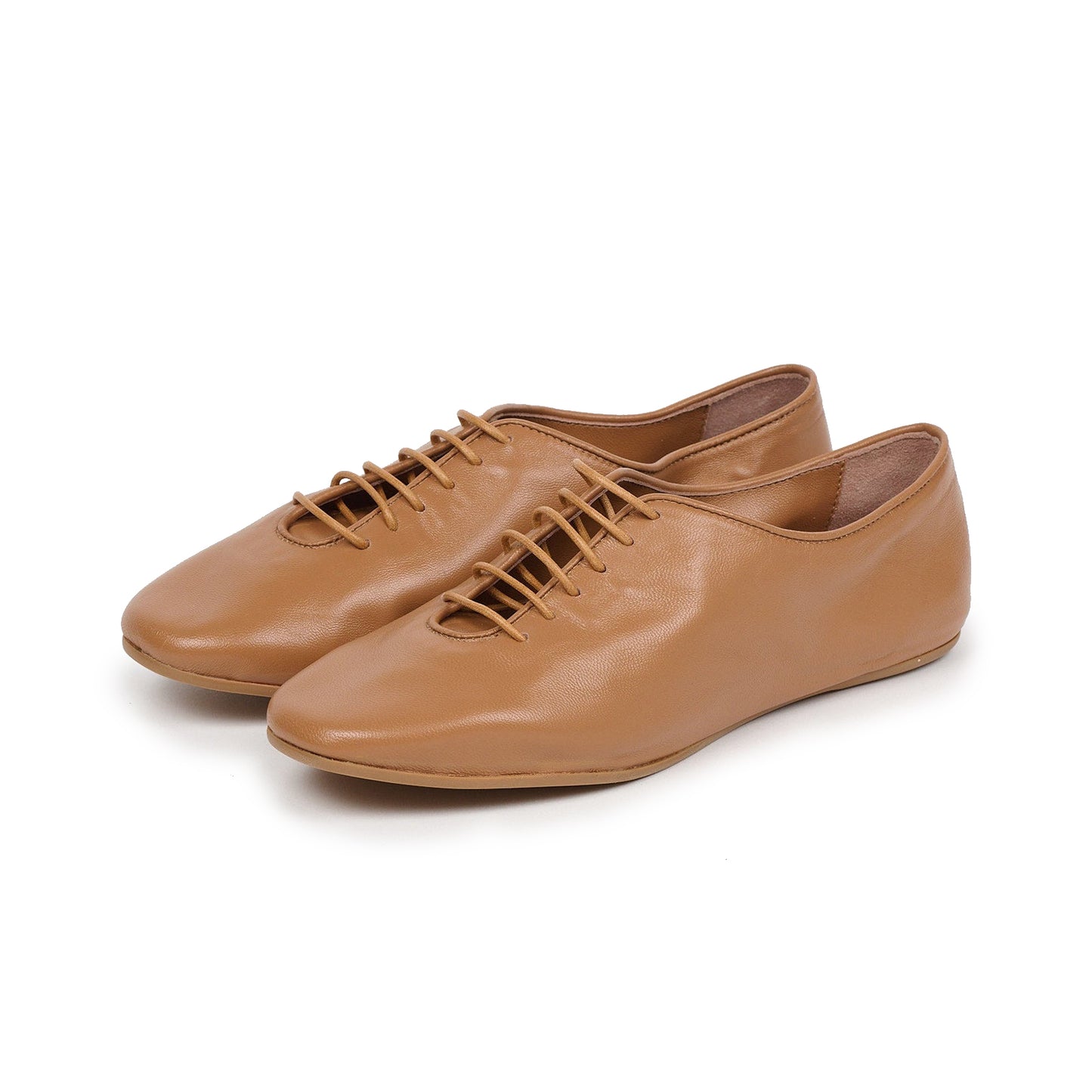 Camel Square-Toe Lace-Up Slip-On Slippers Flats