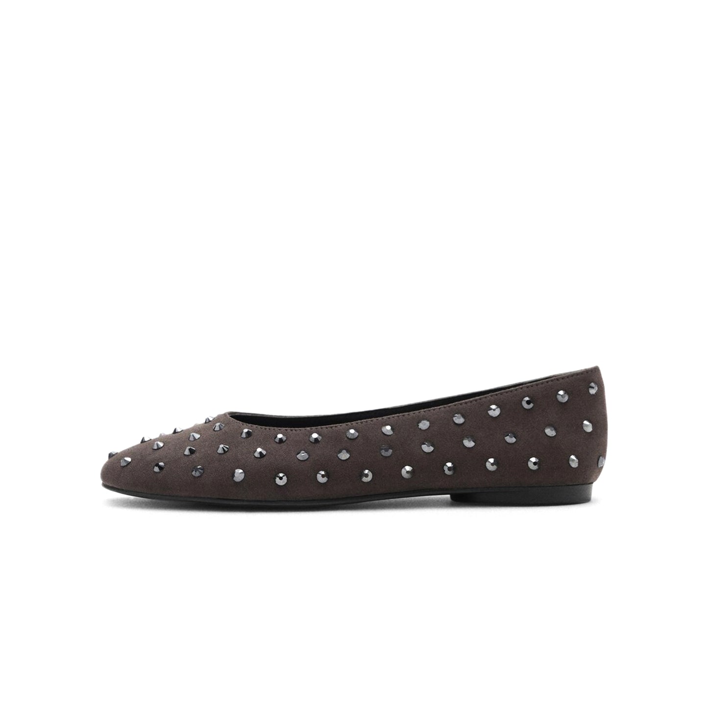 Charcoal Black Cloth Round-Toe Studded Slip-On Flats