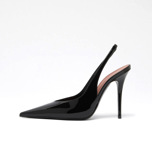 Patent Black Pointed-Toe Classic Slingback High Heels