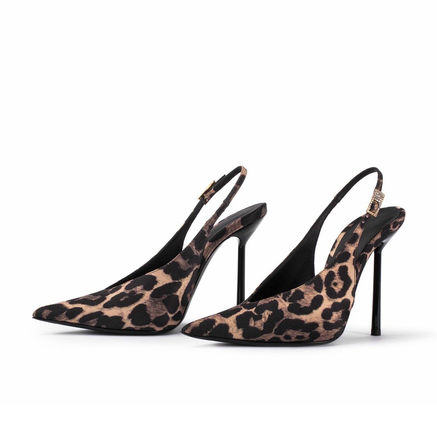 Leopard Satin Pointed-Toe Classic Simple Slingback High Heels