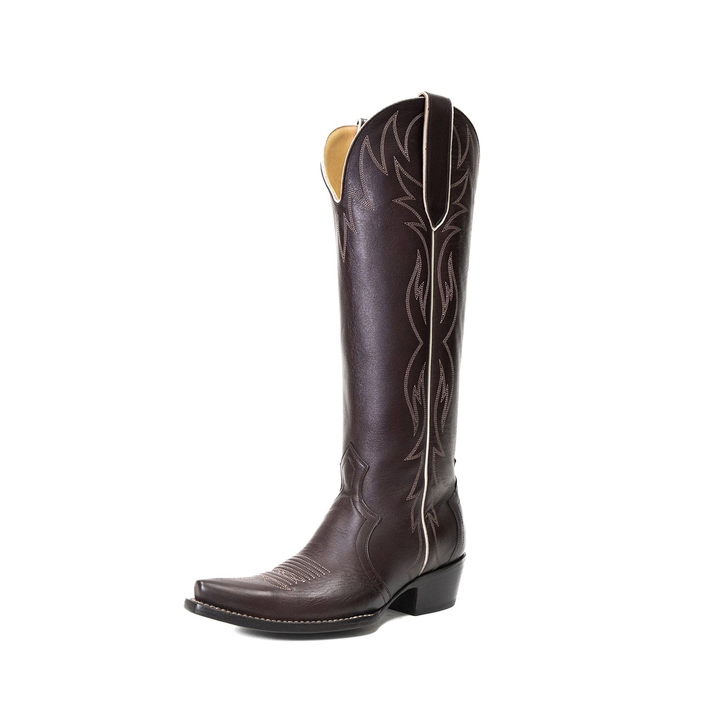 Chocolate Snip-Toe Western Embroidery Classic Wide Calf Knee High Cowgirl Boots