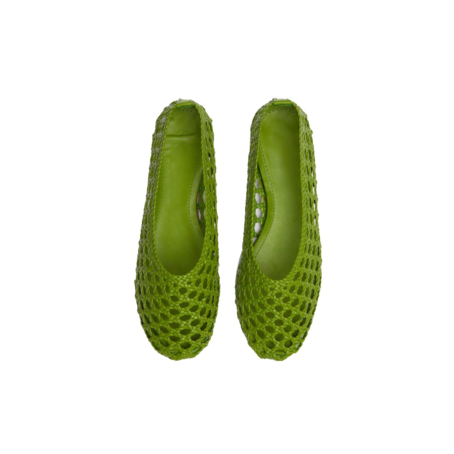 Green Woven Round-Toe Slip-On Classic Ballet Flats