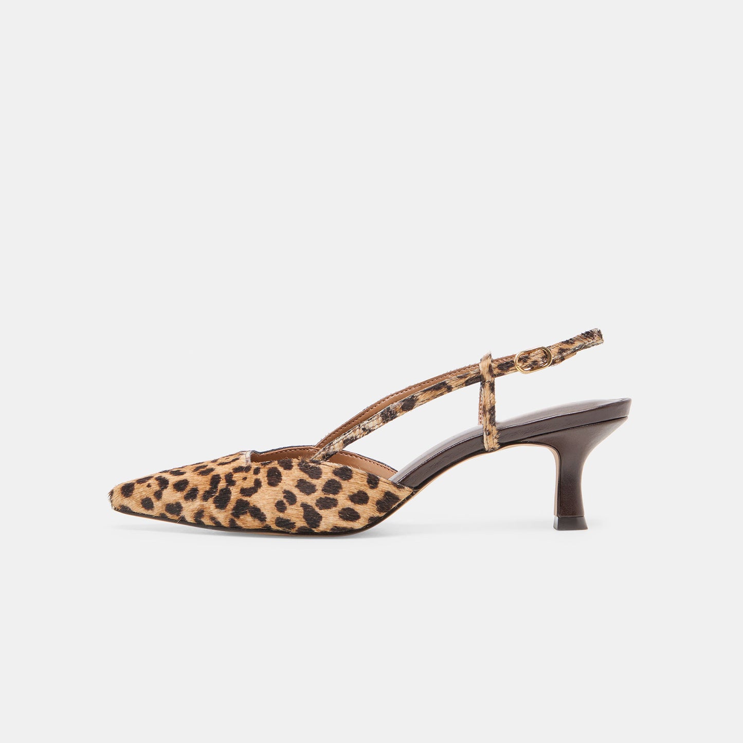 Leopard Pony Hair Print Pointed-Toe Classic Slip-On Slingback Kitten Heels