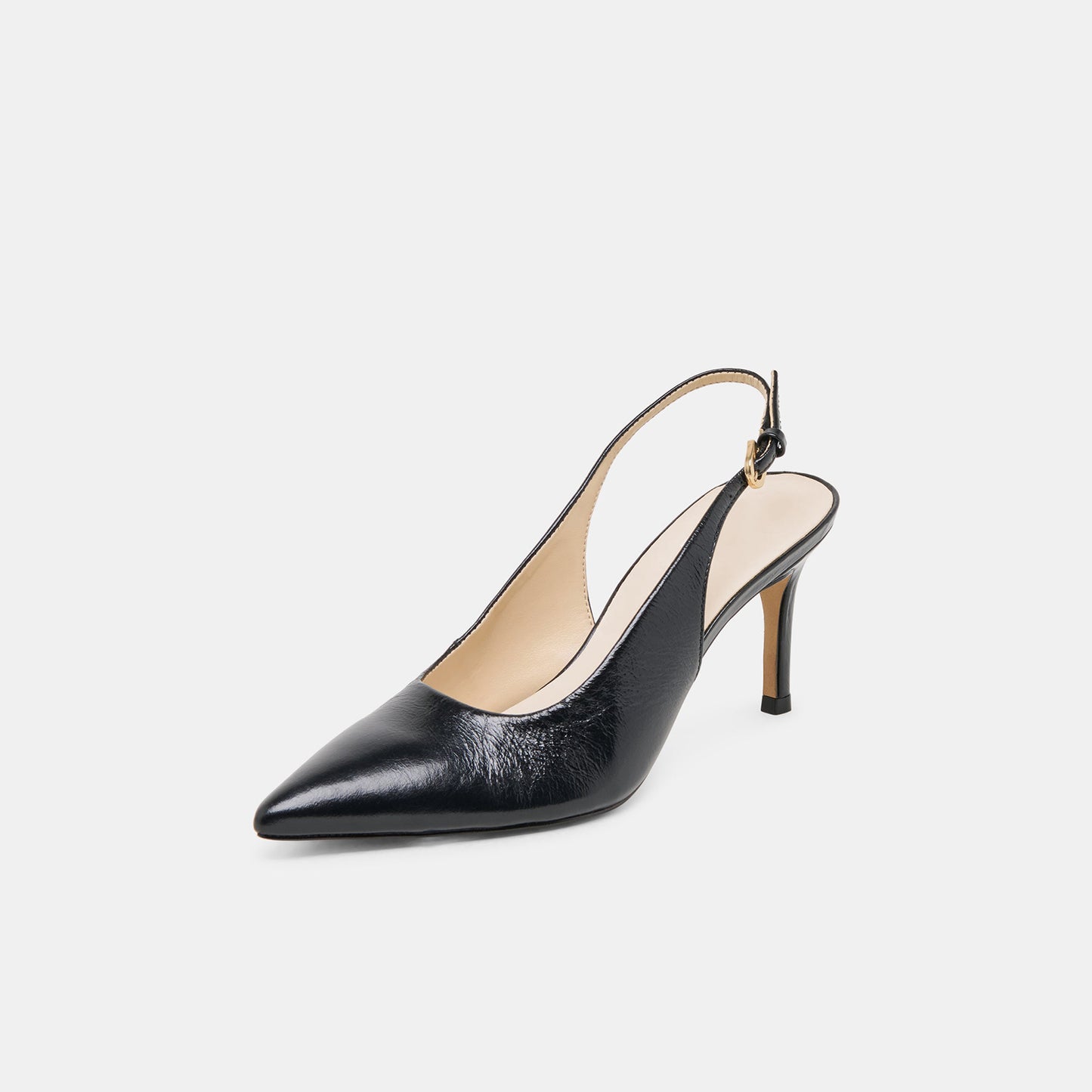 Black Classic Pointed-Toe Buckle Slingback Kitten Heels