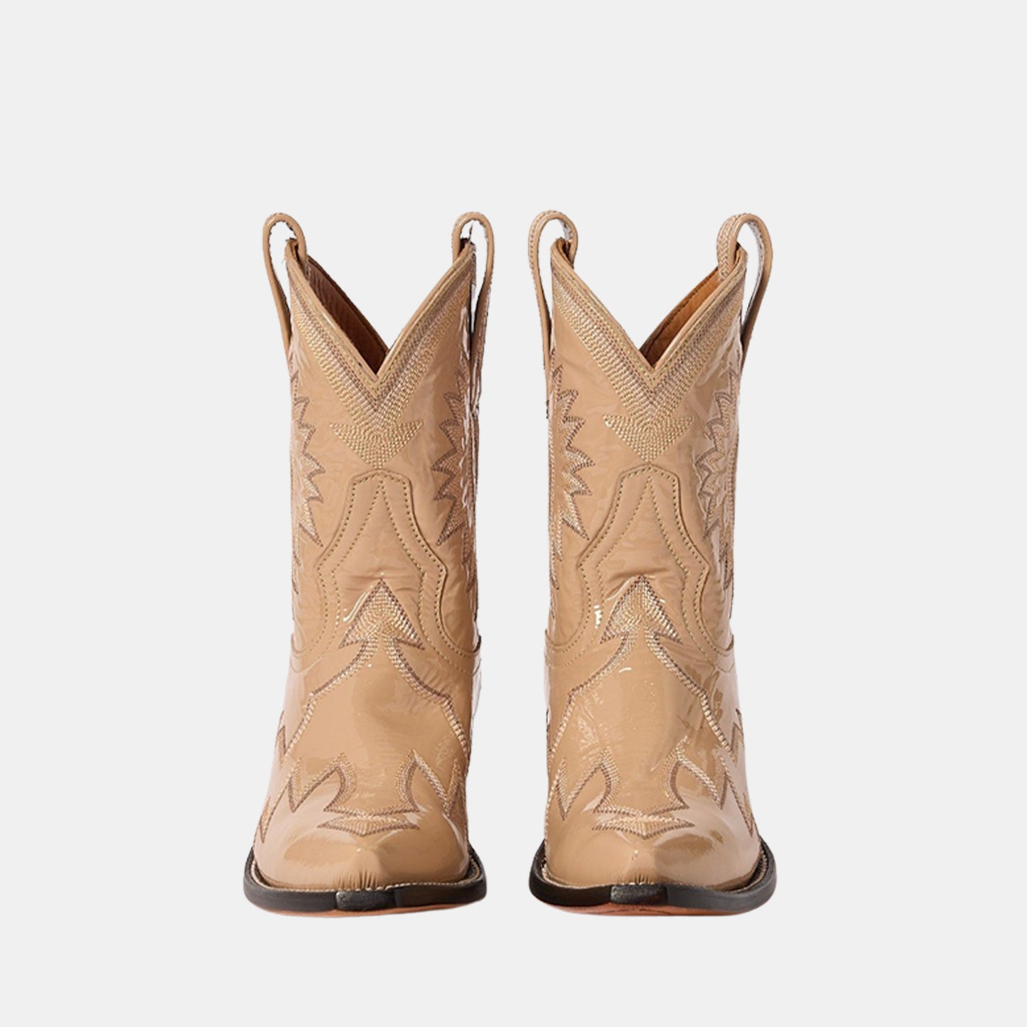 Patent Beige Snip-Toe Western Embroidery Ankle Cowgirl Boots