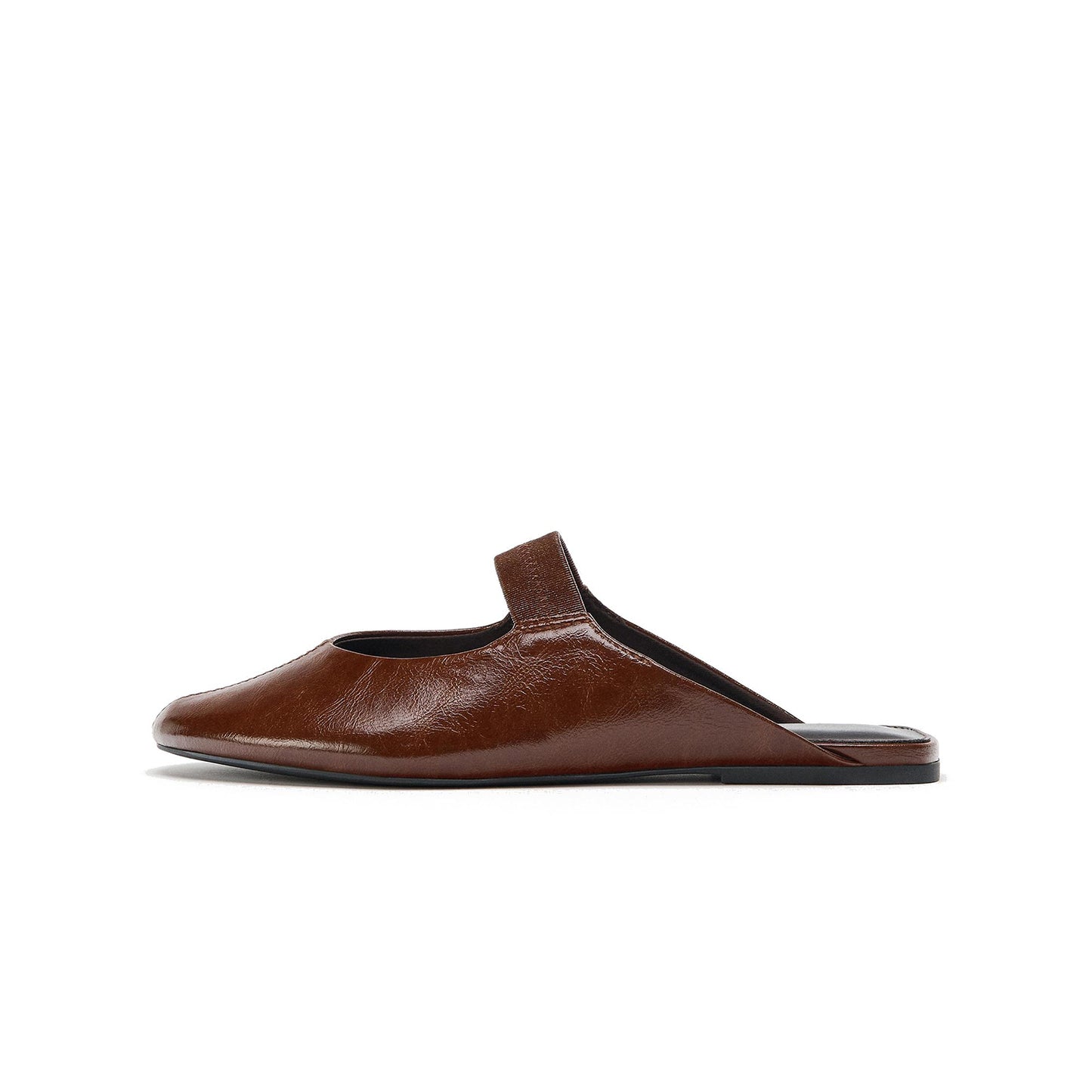 Brown Round-Toe Mary Jane Backless Chic Flats