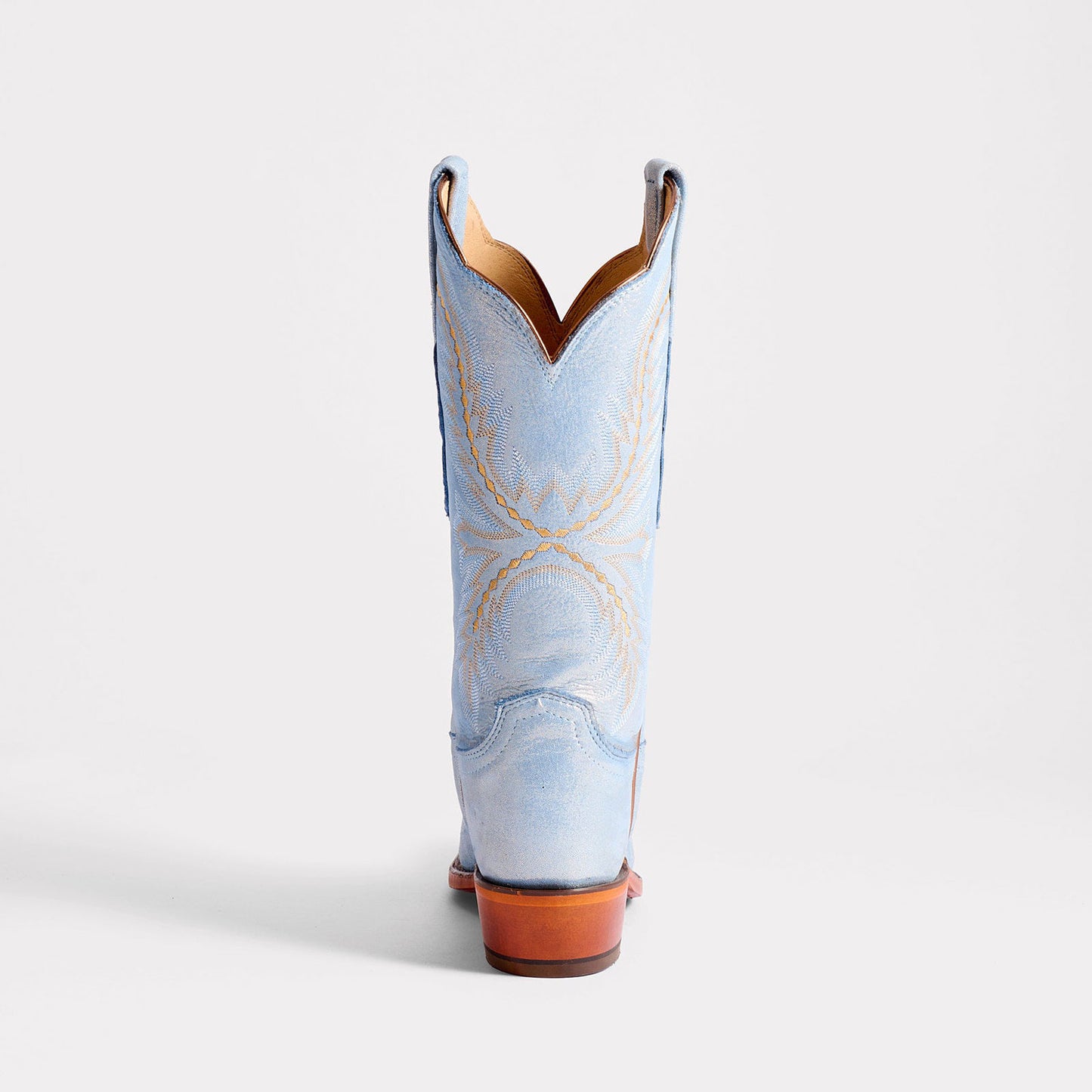 Metallic Blue Snip-Toe Western Embroidery Mid Calf Chic Cowgirl Boots