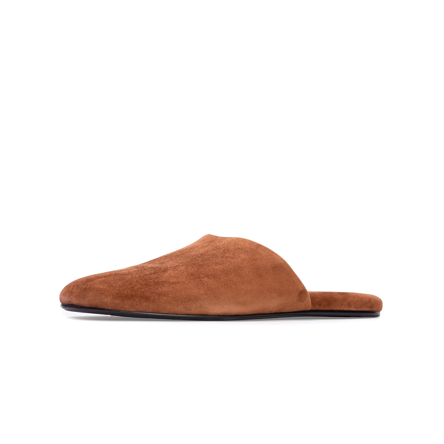 Brown Faux Suede Round-Toe Slip-on Backless Ballet Flats