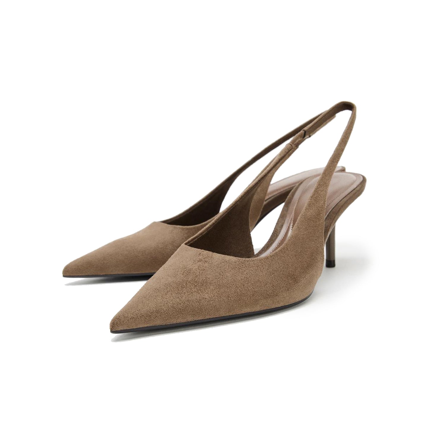 Taupe Faux Suede Pointed-Toe Slingback Classic Kitten Heels