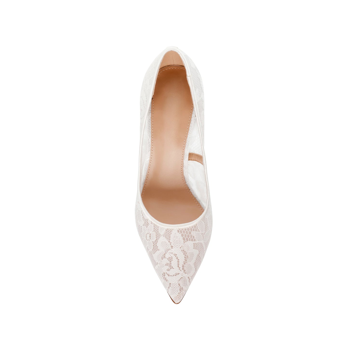 White Lace Mesh And Satin Classic Pointed-Toe Slip-On High Heels Pumps