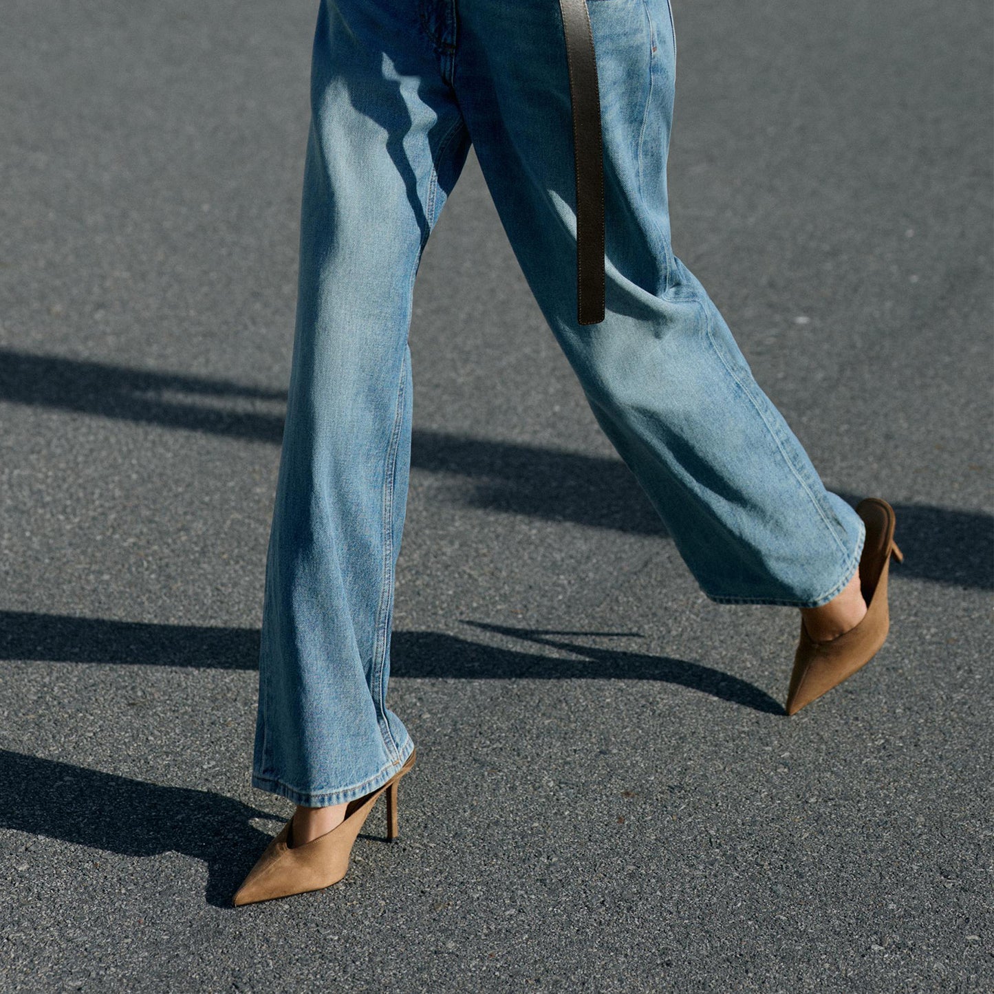 Sandy Brown Faux Suede Pointed-Toe Slip-On Backless High Heels