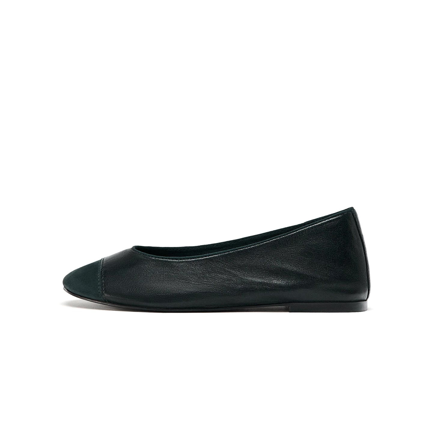 Black Faux Suede And Vegan Leather Round-Toe Ballet Flats
