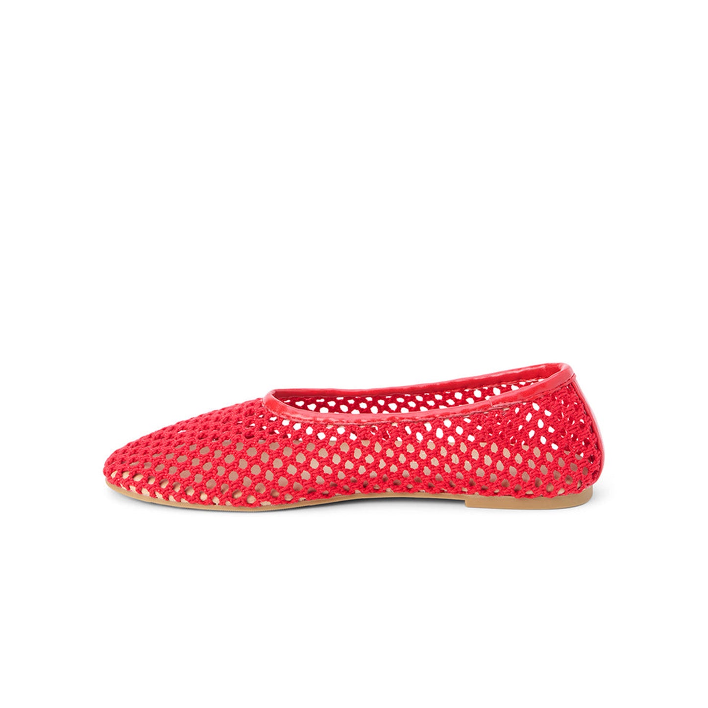 Red Woven Vegan Leather Round-Toe Slip-On Stylish Flats