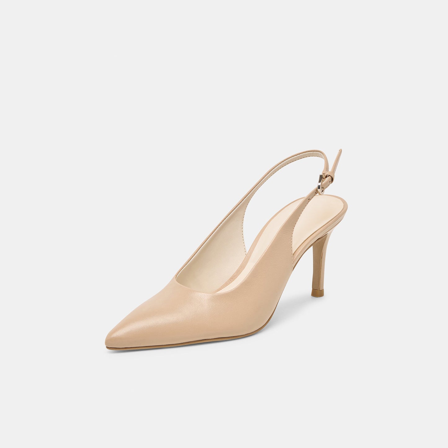Beige Classic Pointed-Toe Buckle Slingback Kitten Heels