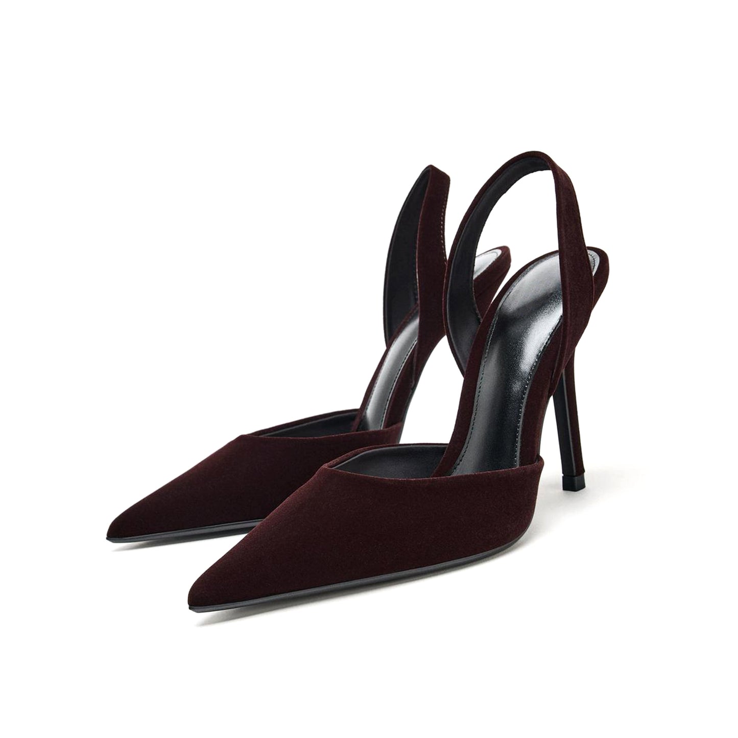 Burgundy Red Velvet Pointed-Toe Slingback Classic High Stiletto Heels