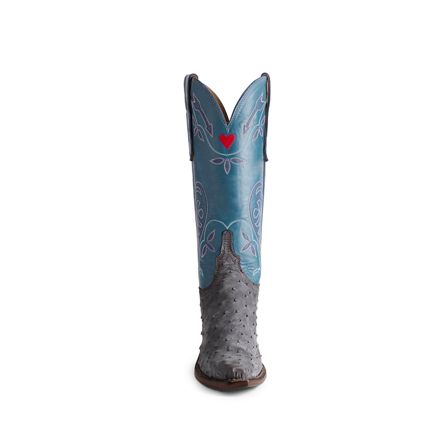 Contrast Blue And Gray Snip-Toe Embroidery Mid Calf Cowgirl Boots