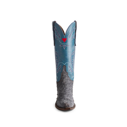 Contrast Blue And Gray Snip-Toe Embroidery Mid Calf Cowgirl Boots