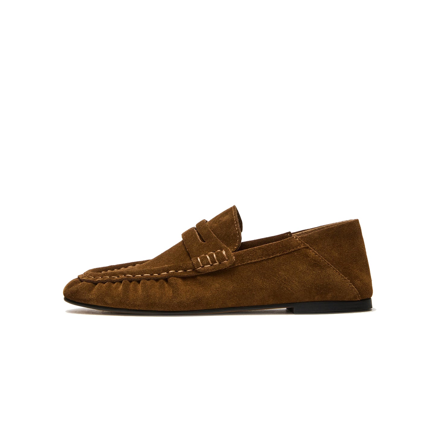Taupe Faux Suede Round-Toe Classic Loafers Flats