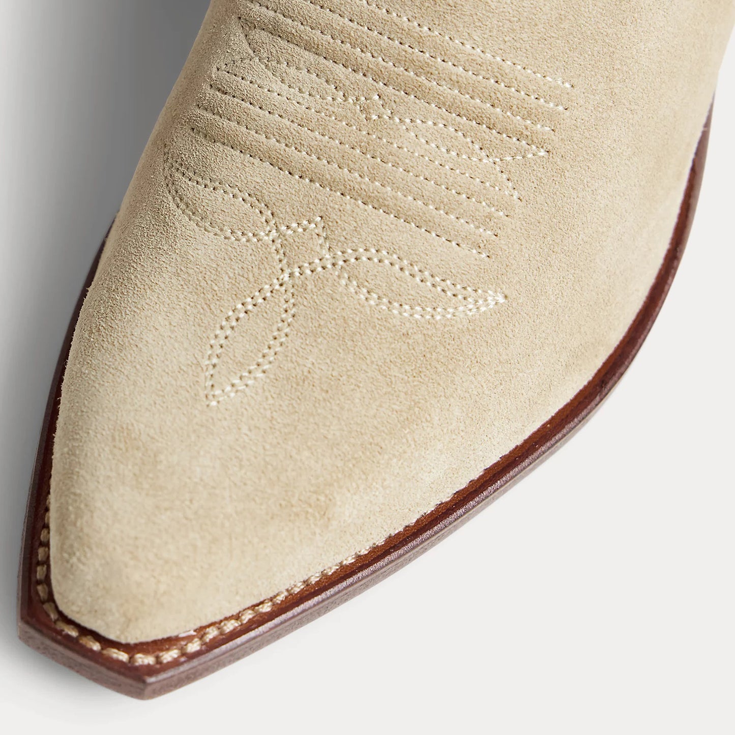 Beige Faux Suede Snip-Toe Chic Embroidery Western Mid Calf Cowgirl Boots