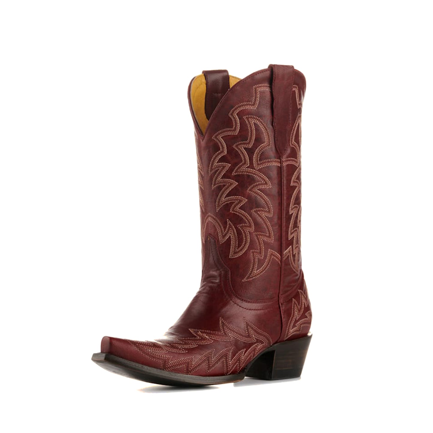 Dark Red Snip-Toe Delicate Embroidery Mid Calf Chic Cowgirl Boots