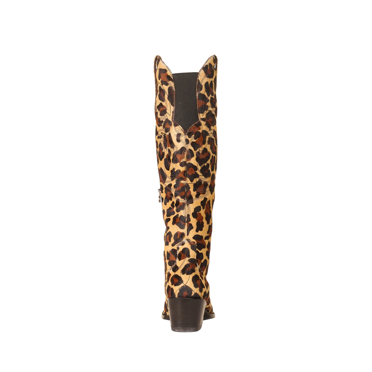 Leopard Pattern Almond-Toe Embroidery Half-Zip Knee High Cowgirl Boots