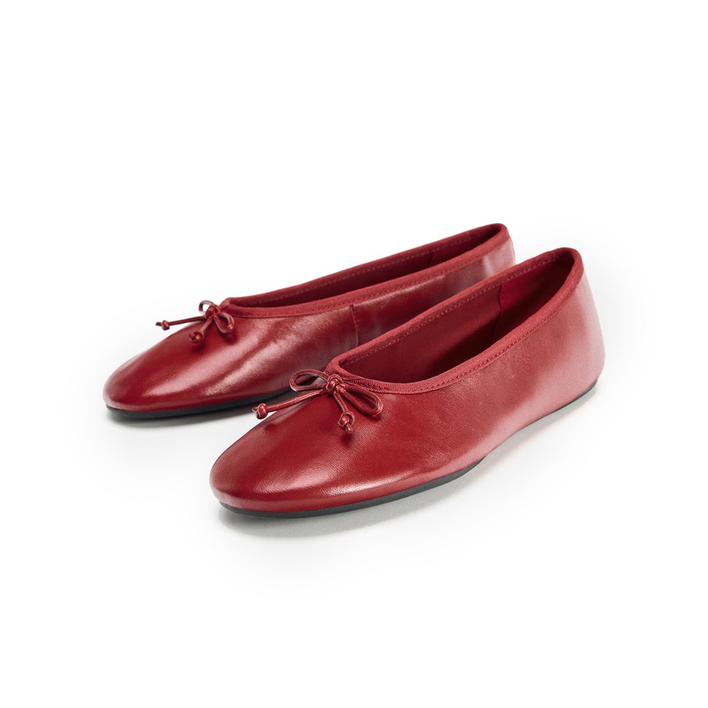 Vibrant Red Round-Toe Front Bow Ballet Flats