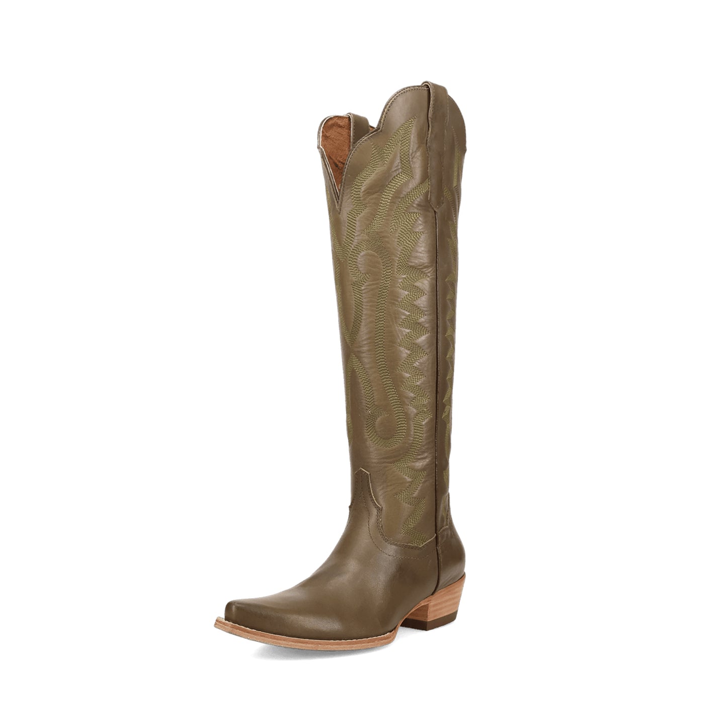 Olive Green Snip-Toe Grace Embroidery Half-Zip Knee High Cowgirl Boots