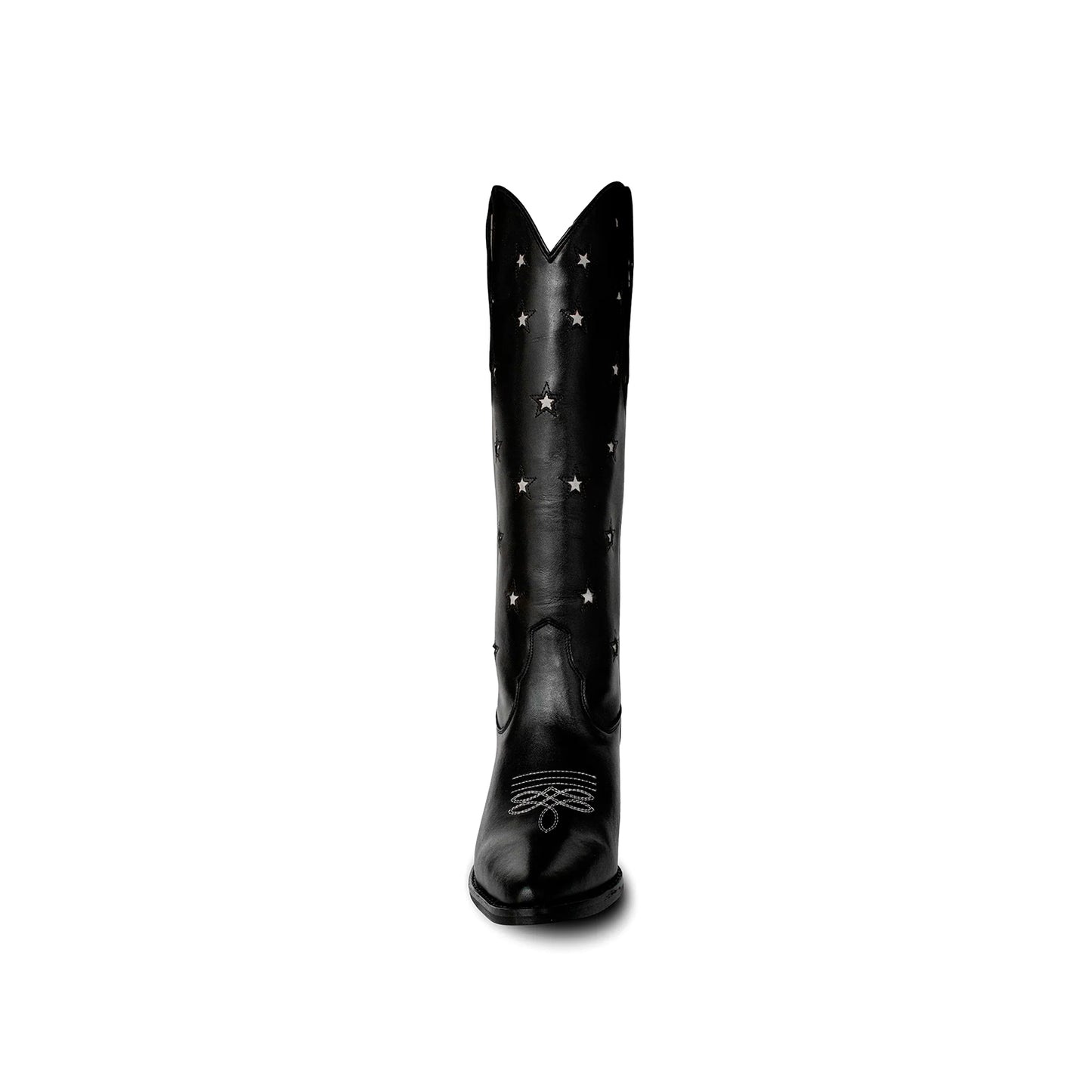 Black Snip-Toe Stars Inlay Wide Calf Knee High Cowgirl Boots