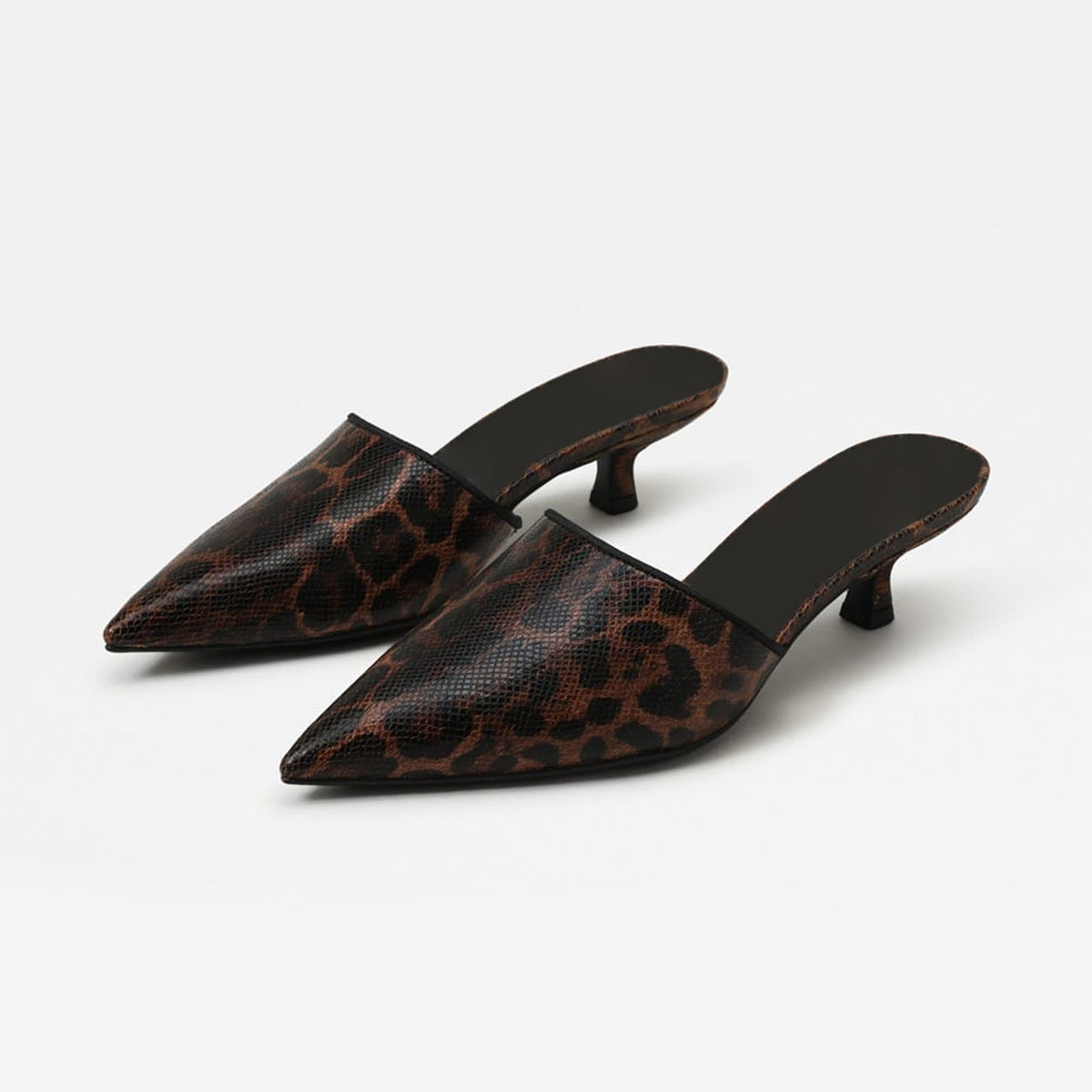 Black Leopard Pattern Pointed-Toe Backless Chic Kitten Heels