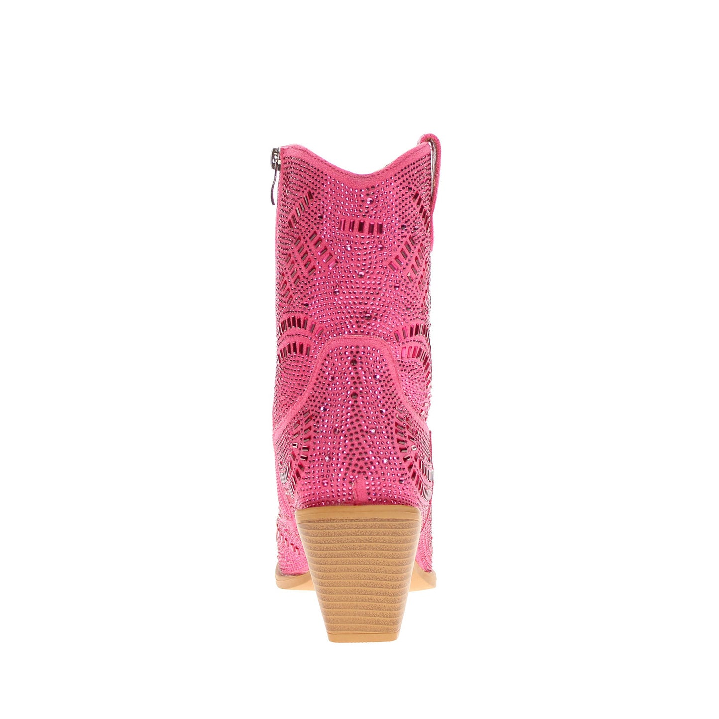 Pink Faux Suede Pointed-Toe Full Crystals Full-Zip Ankle Cowgirl Boots