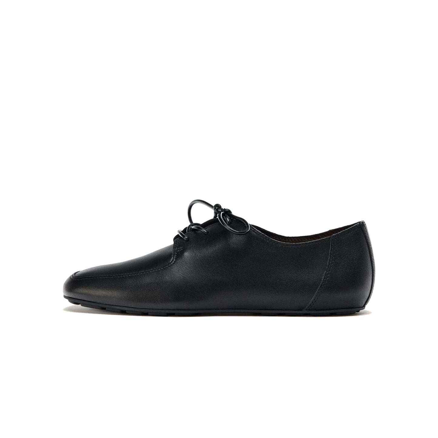 Black Square-Toe Classic Lace-Up Flats