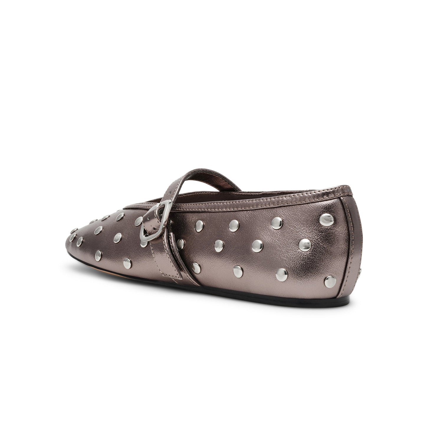 Metallic Pewter Round-Toe Studs And Mary Jane Ballet Flats