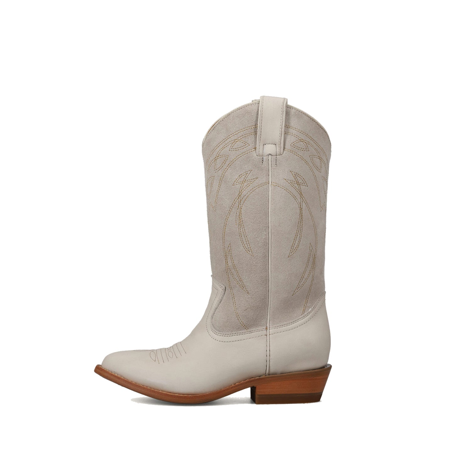 Ivory Almond-Toe Chic Embroidery Western Mid Calf Cowgirl Boots