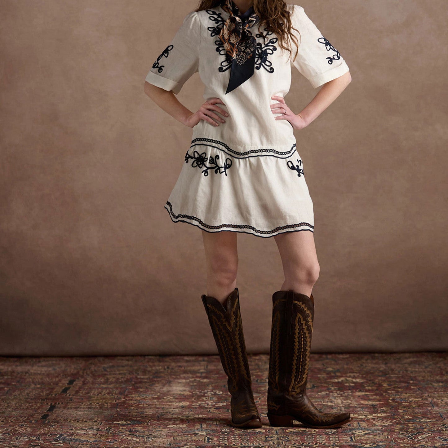 Brown Snip-Toe Western Embroidery Wide Calf Chic Knee High Cowgirl Boots
